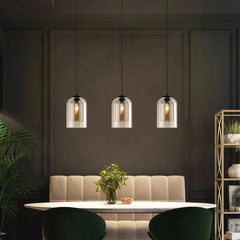 Lámpara colgante de cristal moderna regulable en altura con doble pantalla para comedor