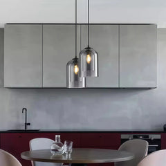 Lámpara colgante de cristal moderna regulable en altura con doble pantalla para comedor