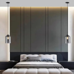 Lámpara colgante de cristal moderna regulable en altura con doble pantalla para comedor