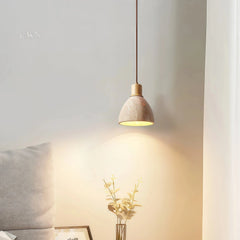 Lámpara colgante de travertino y madera, moderna y regulable en altura para comedor