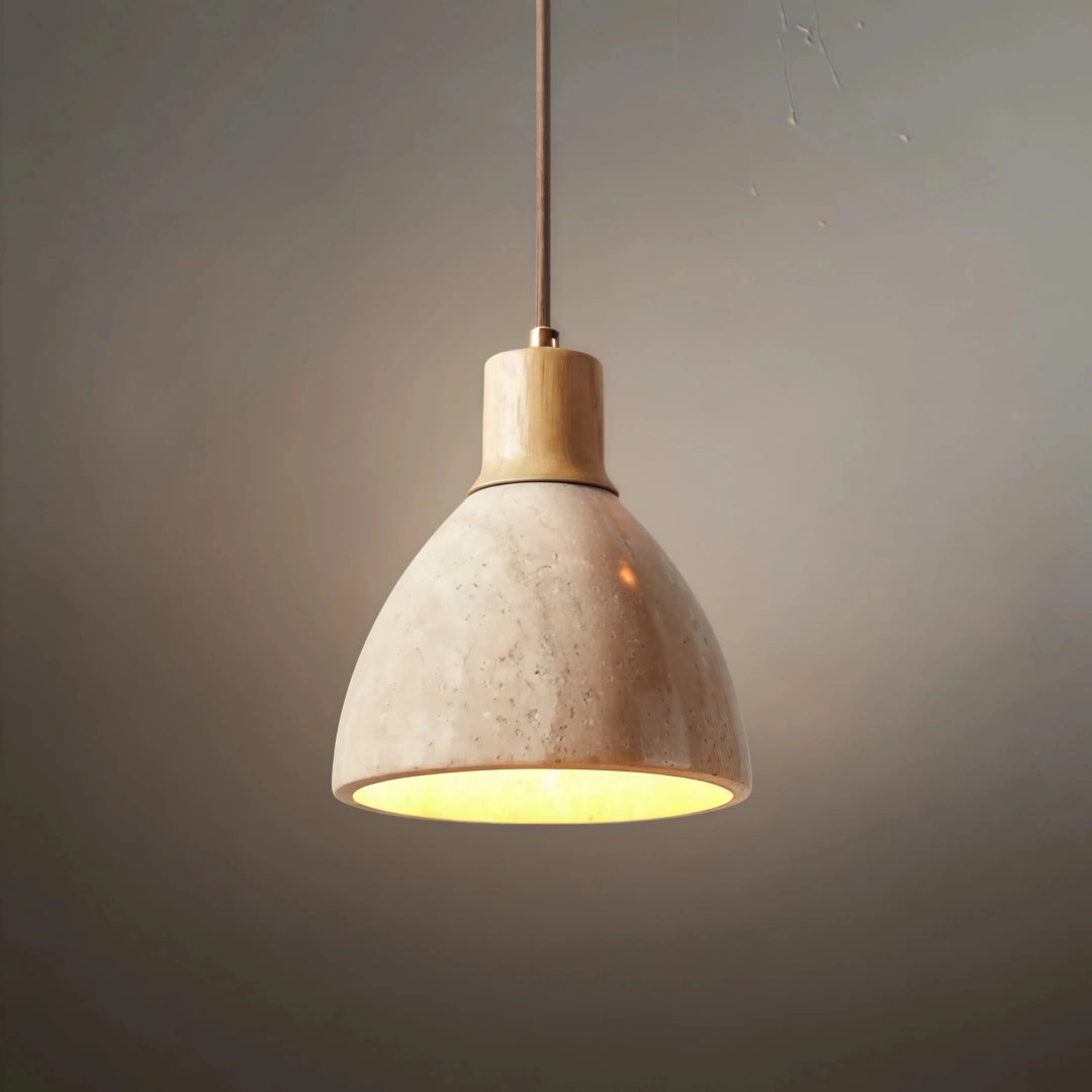 Lámpara colgante de travertino y madera, moderna y regulable en altura para comedor