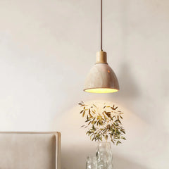 Lámpara colgante de travertino y madera, moderna y regulable en altura para comedor