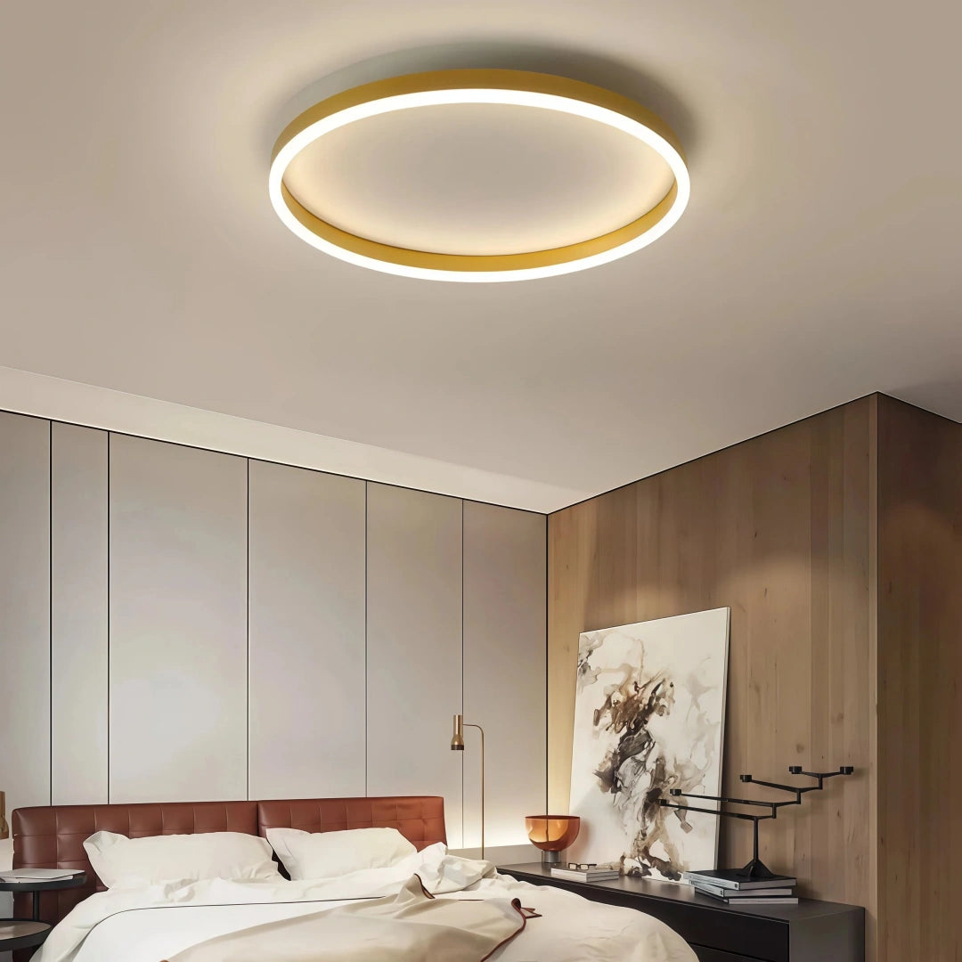 Plafón circular de techo minimalista LED con luz suave para dormitorio