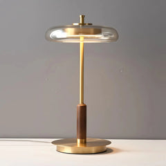 Lámpara de mesa vintage con LED, vidrio y madera de nogal para salón