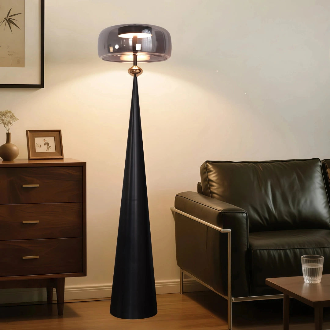 Lámpara de pie de diseño moderno con pantalla de vidrio para salón 138 cm