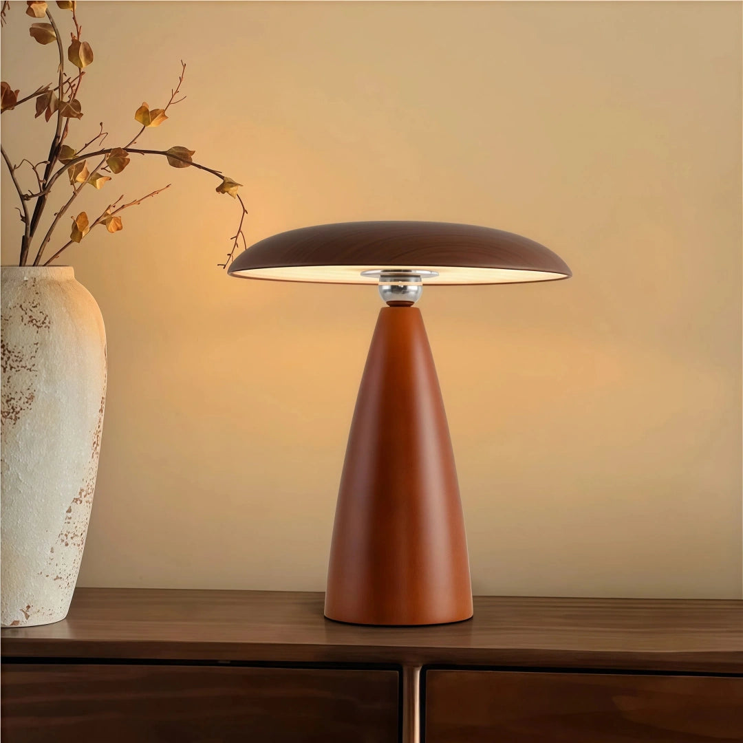 Lámpara de mesa de madera con forma de seta LED táctil recargable para escritorio