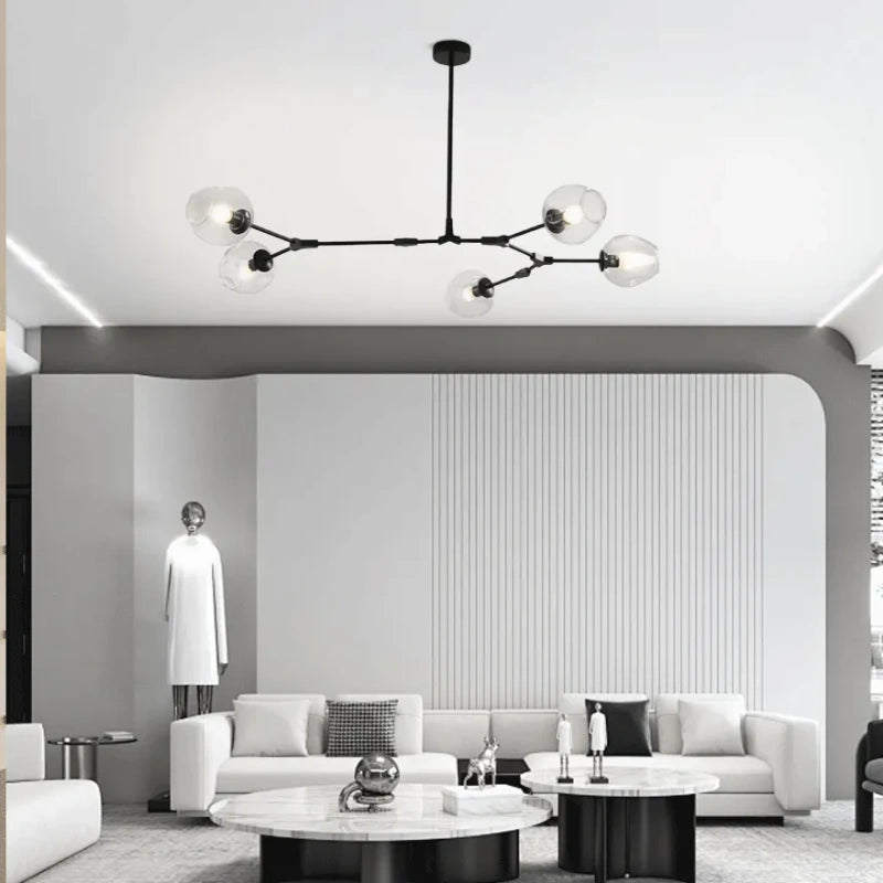 Lámpara Araña Colgante Nórdica de Vidrio Molecular con Luz Tricolor Regulable para Salón