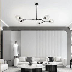 Lámpara Araña Colgante Nórdica de Vidrio Molecular con Luz Tricolor Regulable para Salón