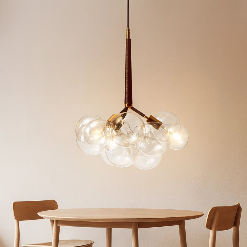 Lámpara de araña racimo moderna de vidrio regulable en altura para comedor