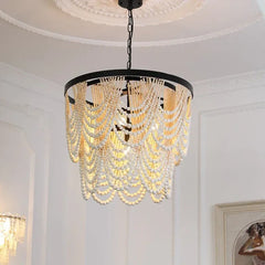 Lámpara colgante de cuentas de madera para salón de estilo bohemio