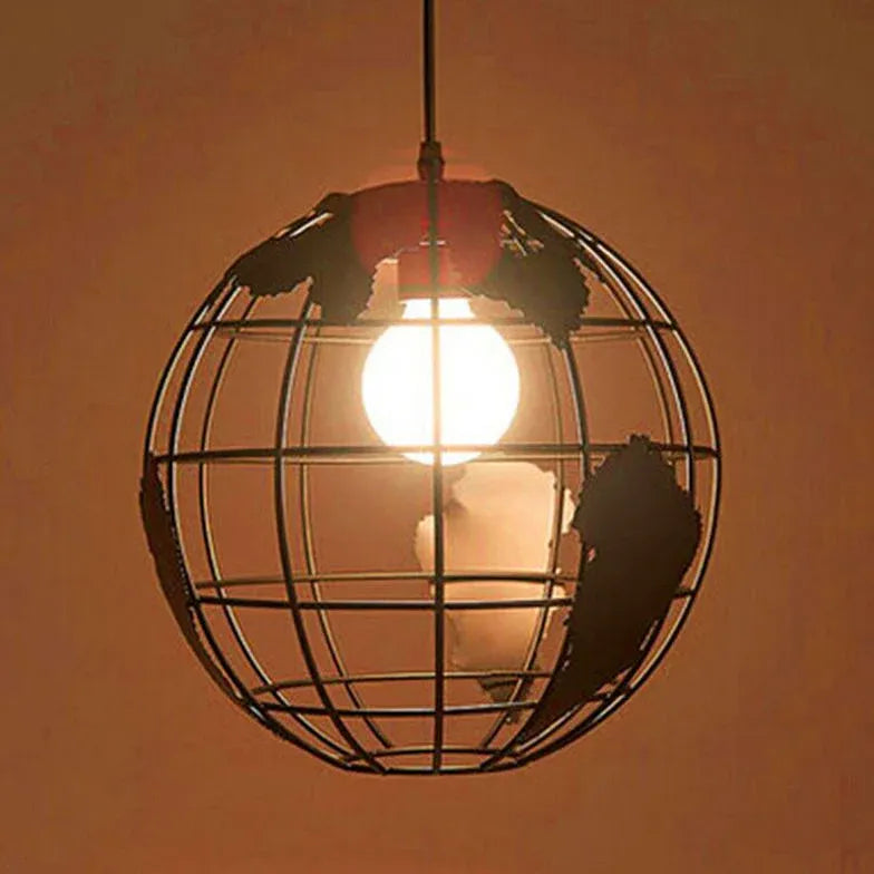 Globe-Shaped Black Frame Dining Room Pendant Light