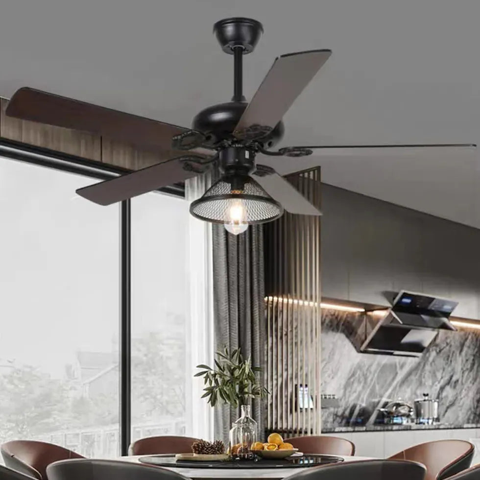 Black Metal Shade Vintage Industrial Ceiling Fan Light