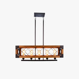 Rectangular Wooden Frame Metal Rod Dining Pendant Light