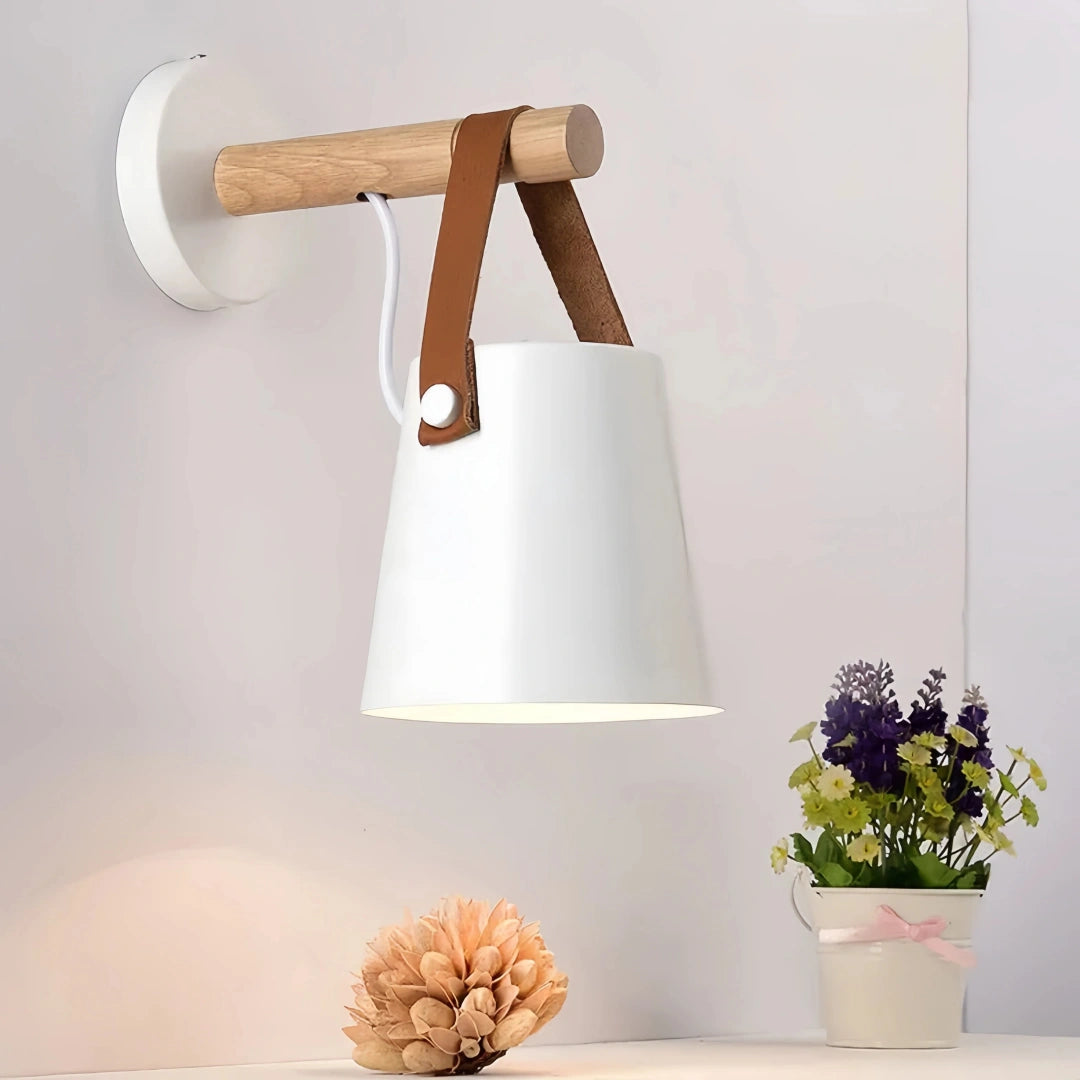 Aplique de pared nórdico LED de madera y metal para mesita de noche