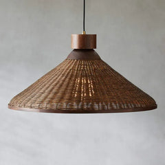 Lámparas de mimbre diseño vintage forma sombrilla elegante