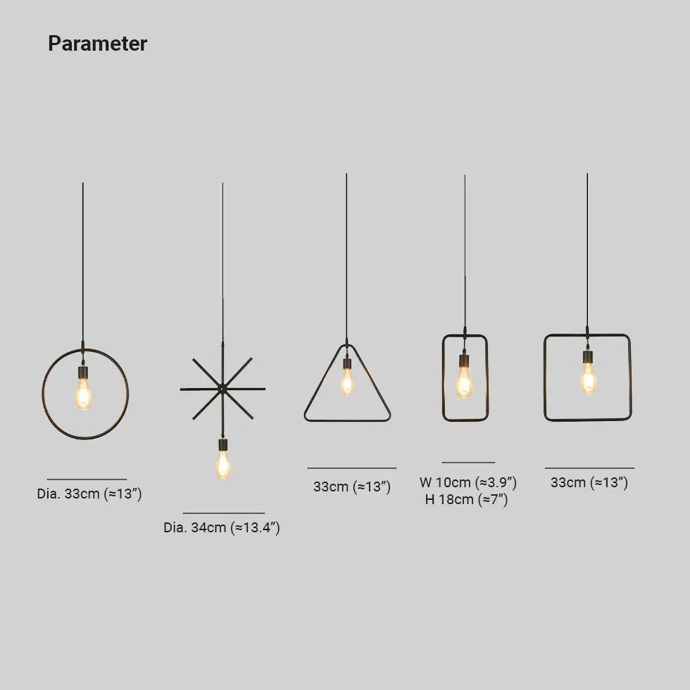 Lámpara colgante industrial con marco geométrico de cuerda en color negro 