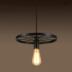 Lámpara colgante de hierro estilo industrial vintage en forma de rueda