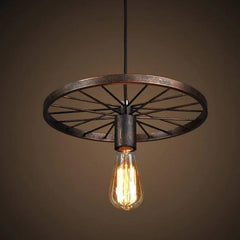 Lámpara colgante de hierro estilo industrial vintage en forma de rueda