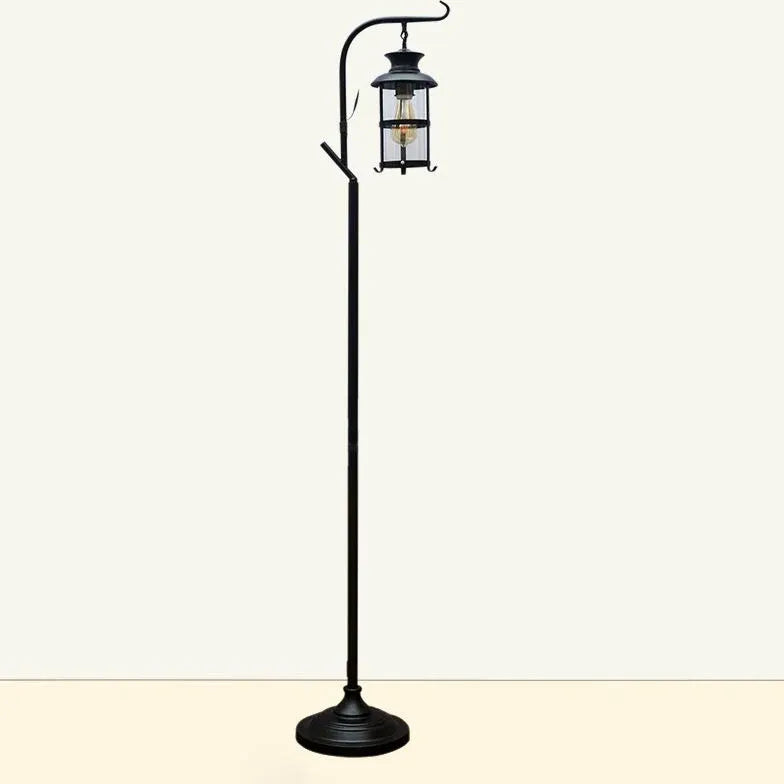 Black Lantern Style with Tray Floor Lamp