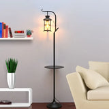 Black Lantern Style with Tray Floor Lamp