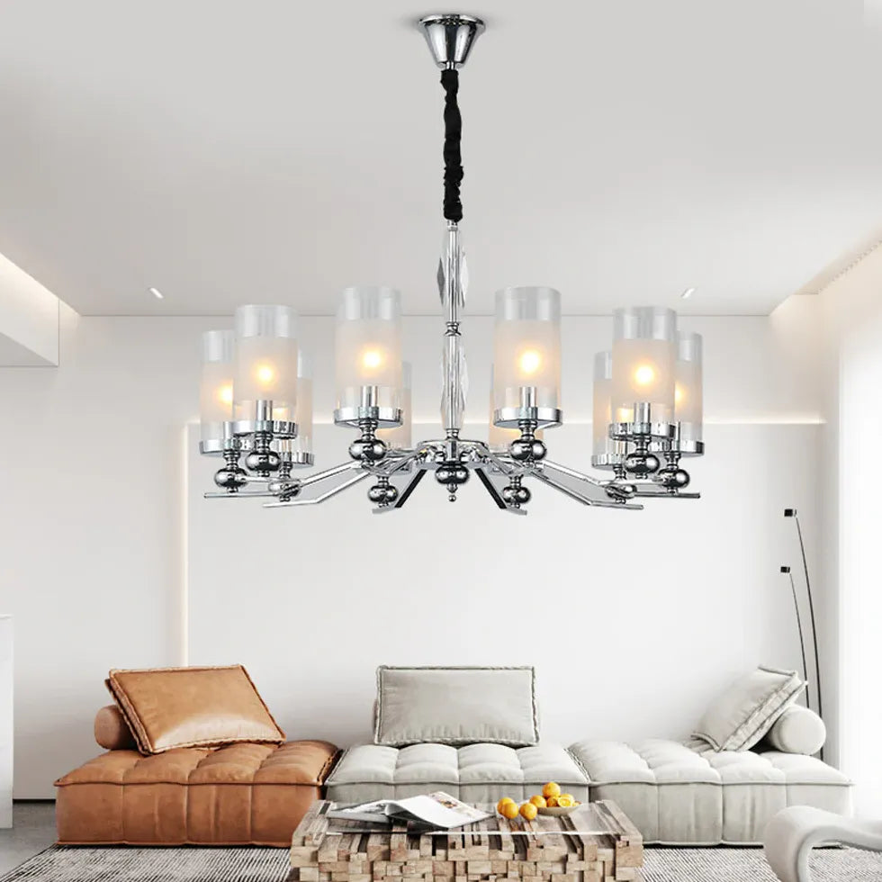 Cylindrical Shade Silver Modern Glass Chandelier