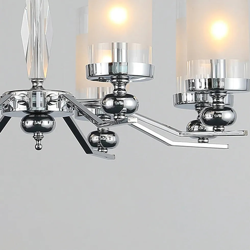 Cylindrical Shade Silver Modern Glass Chandelier