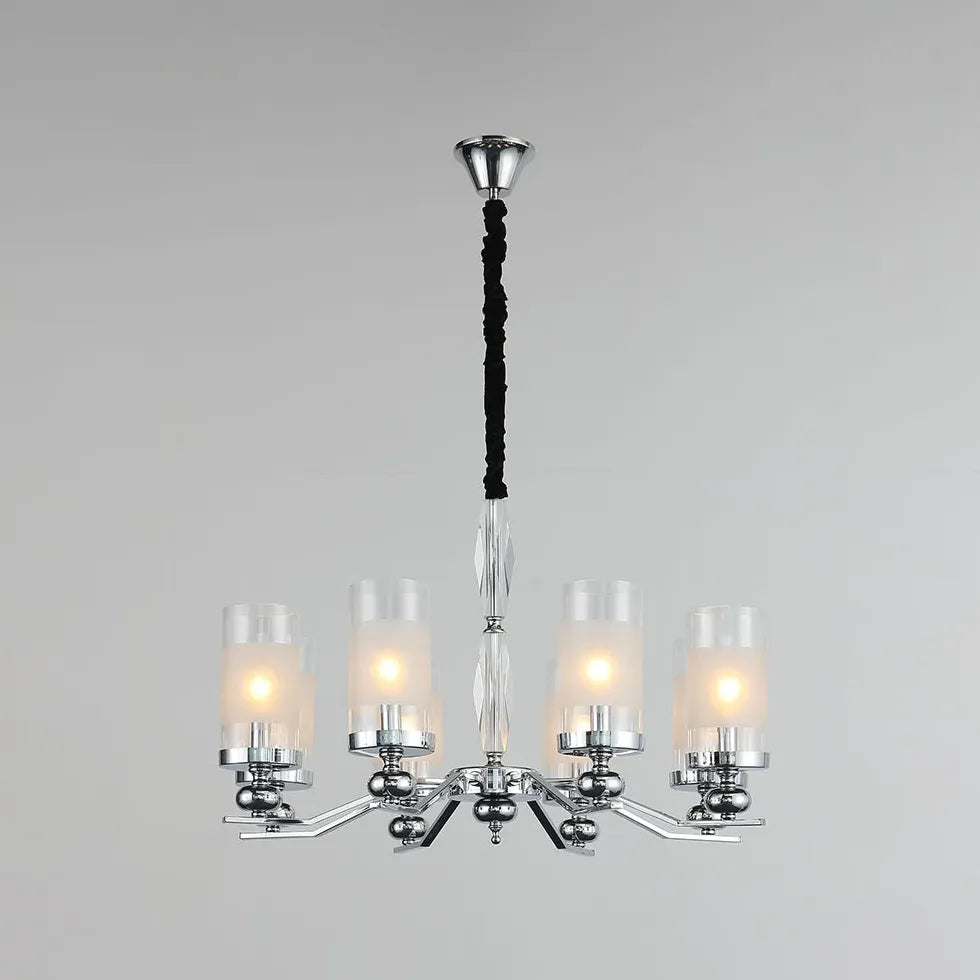 Cylindrical Shade Silver Modern Glass Chandelier