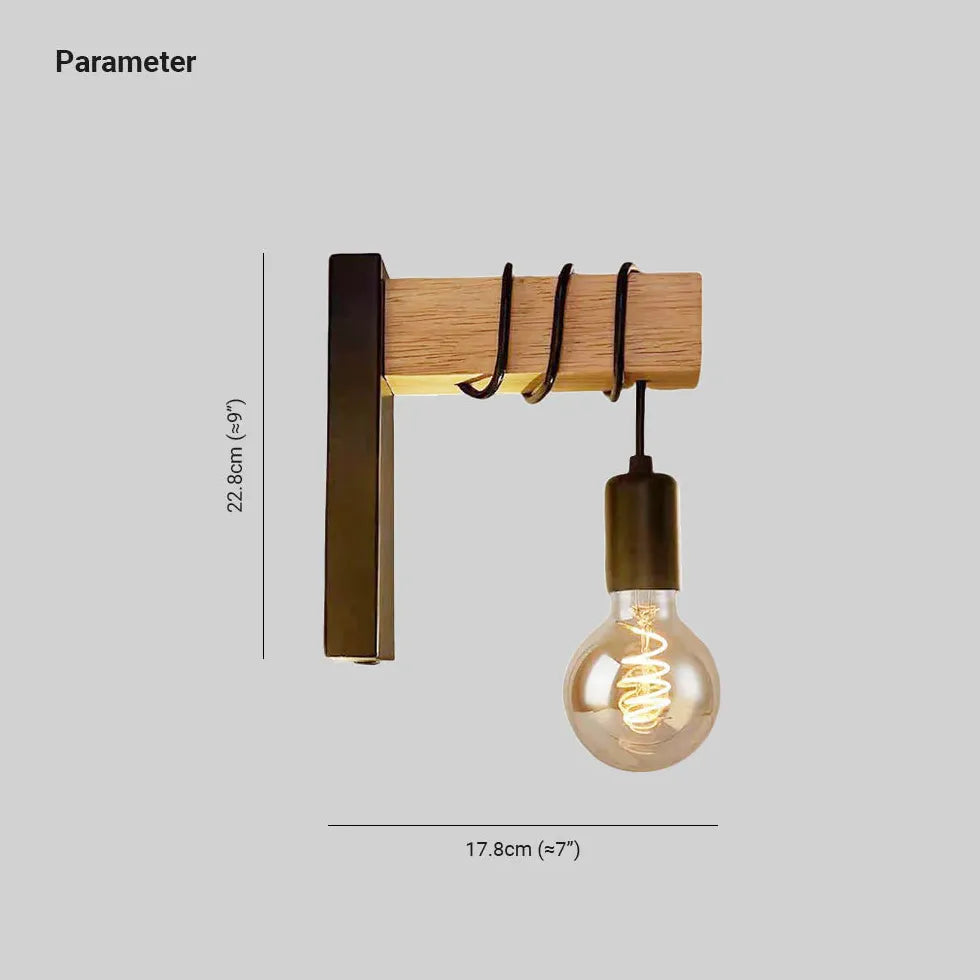 Bulb Wooden Base Industrial Wall Lights