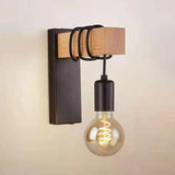 Bulb Wooden Base Industrial Wall Lights