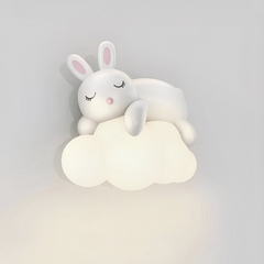 Aplique Infantil Blanco Diseño Nube con Conejo y Luz Suave Estilo Moderno