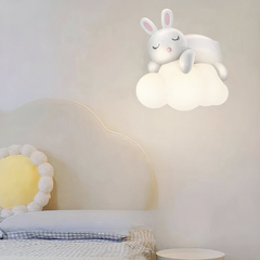 Aplique Infantil Blanco Diseño Nube con Conejo y Luz Suave Estilo Moderno