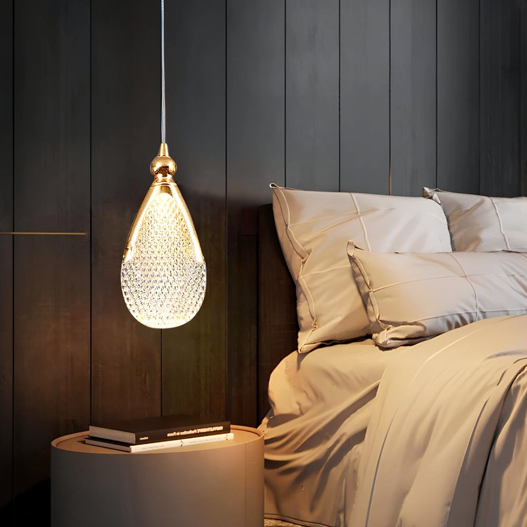 Lámpara Colgante Gota Araña LED Dorada para Dormitorio Moderno