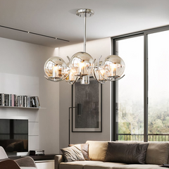 Lámpara araña de bolas de cristal LED moderna plateada para salón