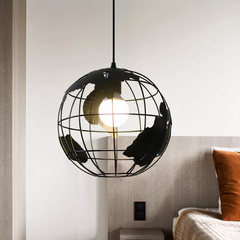 Lámpara Colgante Globo Industrial Negra de Metal para Comedor