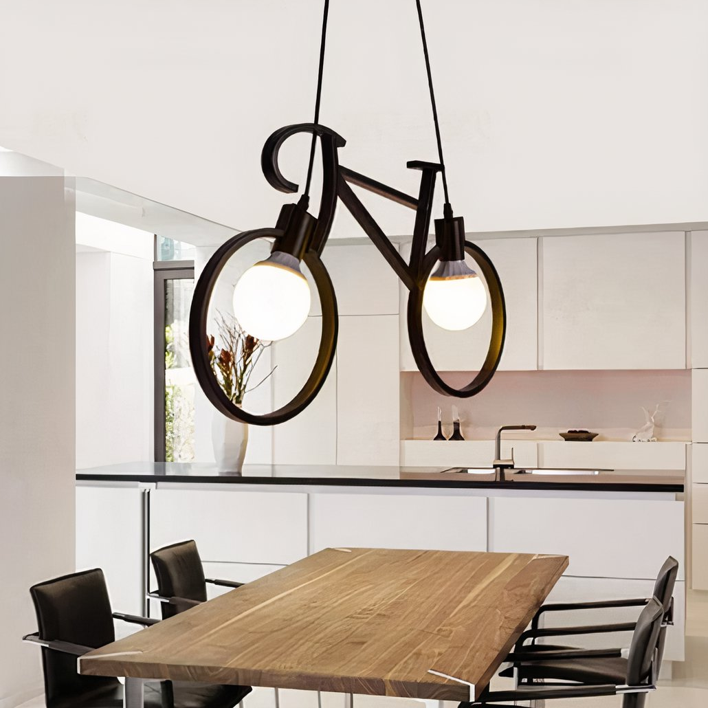 Lámpara colgante bicicleta negra LED regulable en altura diseño moderno para comedor