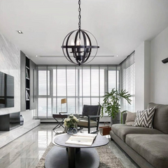 Lámpara de Araña Industrial de Metal en Esferas para Comedor