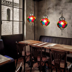 Lámpara marroquí colgante LED de vidrieras para comedor