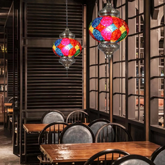 Lámpara marroquí colgante LED de vidrieras para comedor