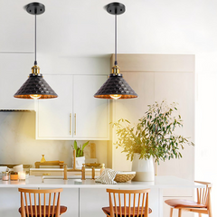 Lámpara colgante industrial negra LED cónica regulable en altura para comedor