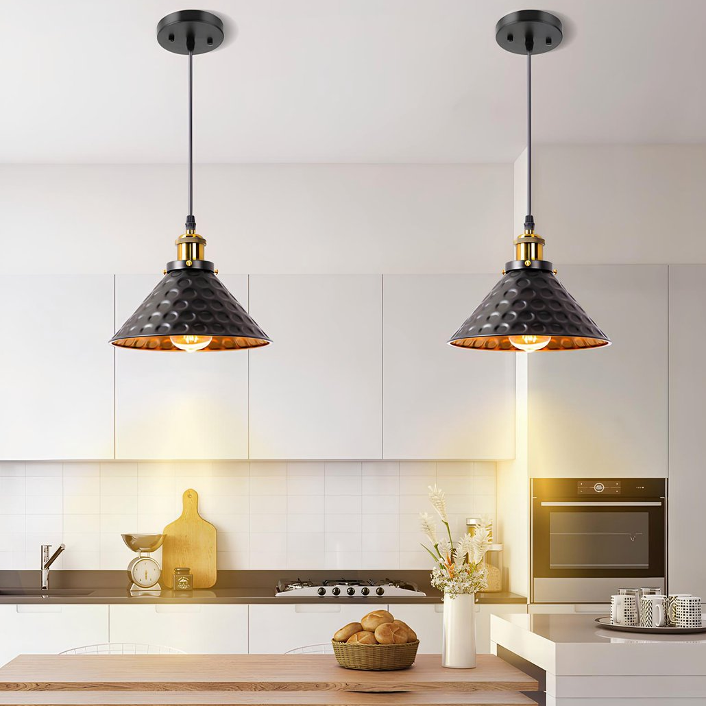 Lámpara colgante industrial negra LED cónica regulable en altura para comedor
