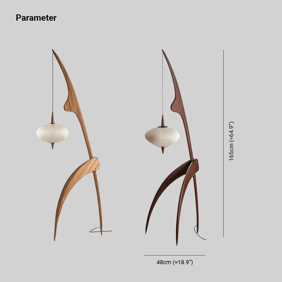 Lámpara de pie arqueada colgante de madera 