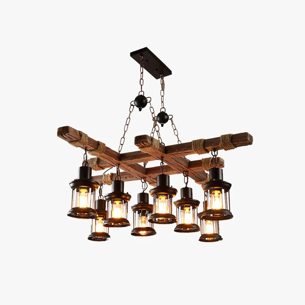 Fence Kerosene Lamp Industrial Wooden Chandelier