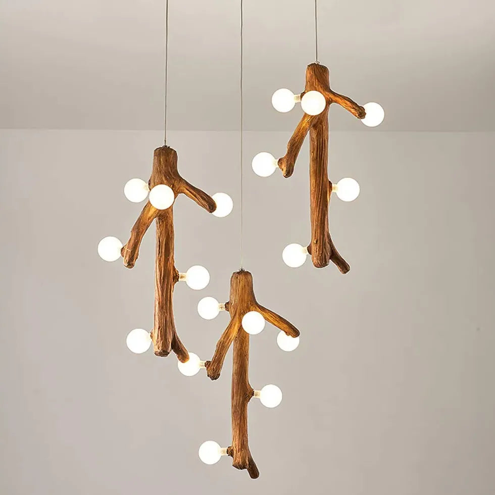 White Ball on Tree Trunk LED Chandelier