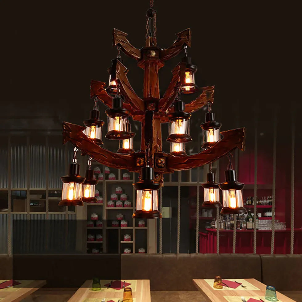 Multi-layer Wooden Vintage Structure Chandelier