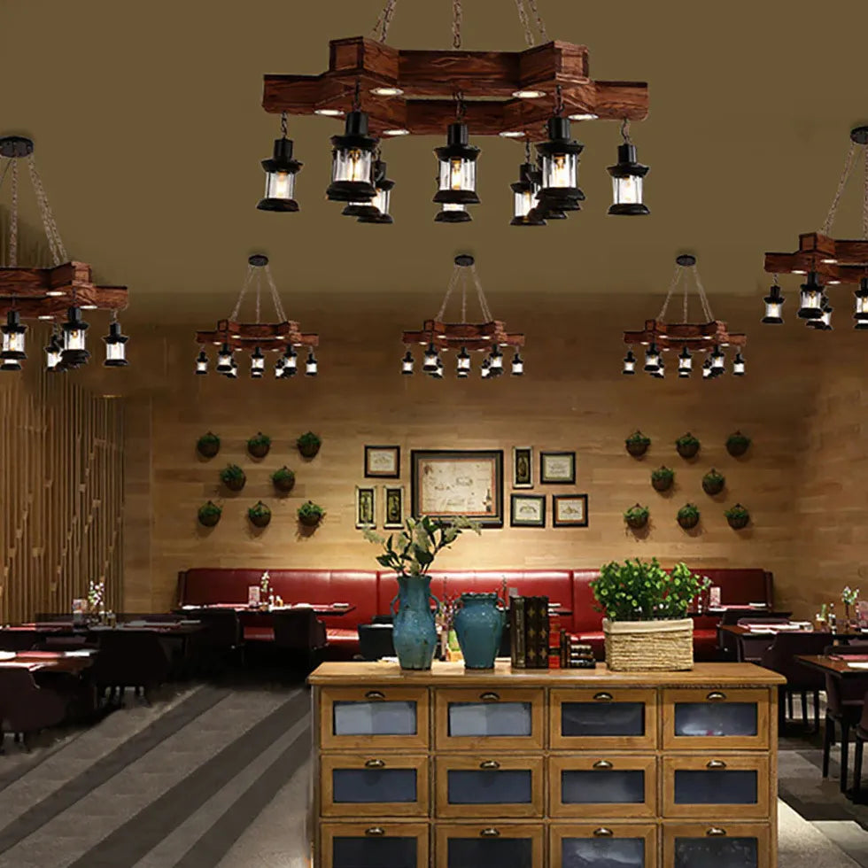 Ship-Shaped Wooden Dining Room Industrial Chandelier