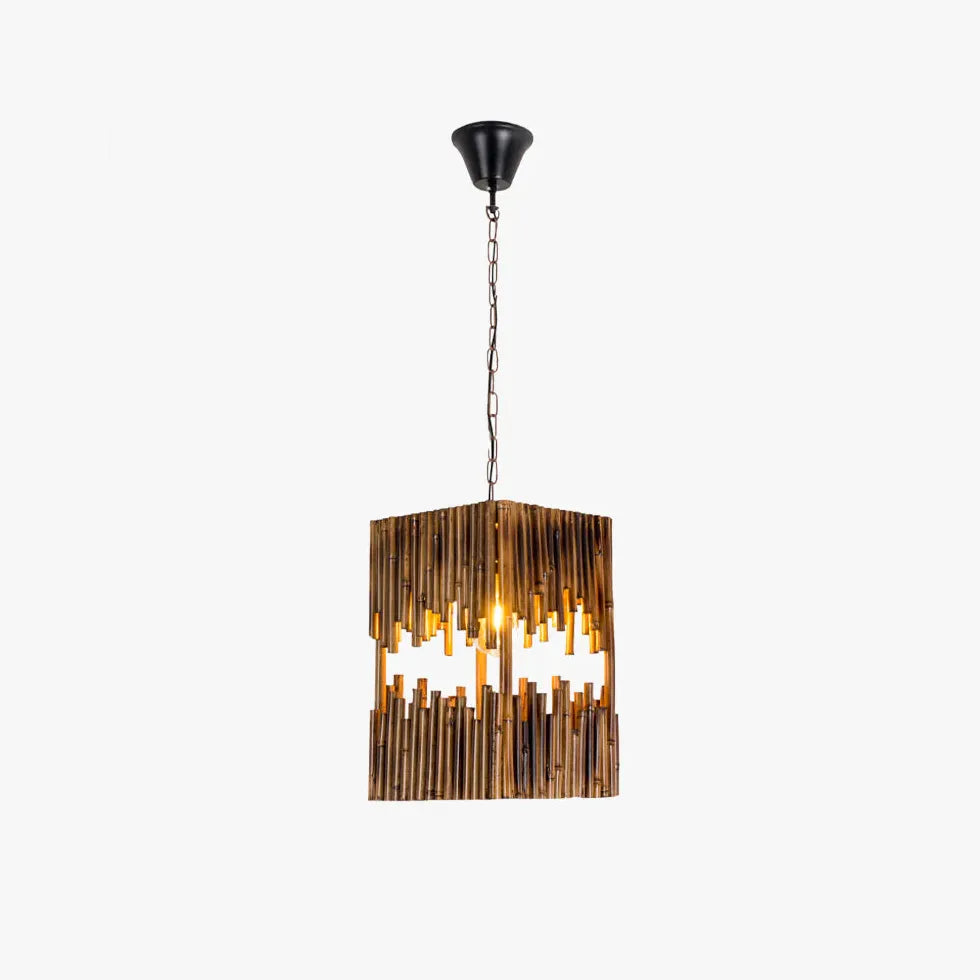 Rectangular Layered Design Wooden Vintage Pendant Light