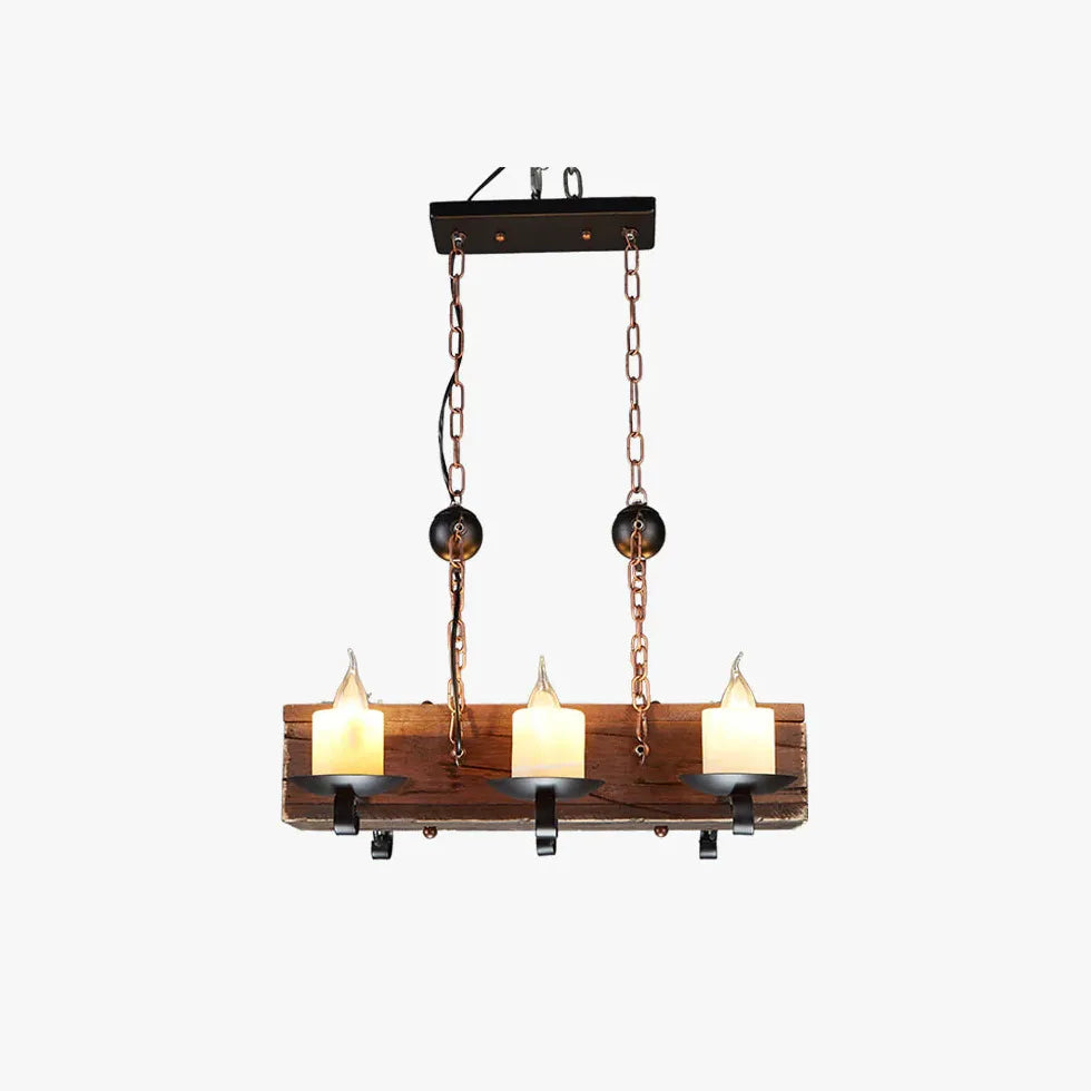 Boat-Shaped Wooden Vintage Candle-Style Pendant Light