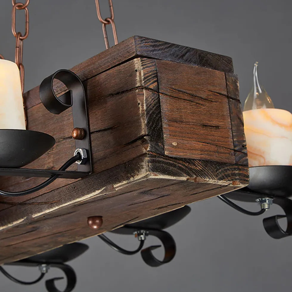 Boat-Shaped Wooden Vintage Candle-Style Pendant Light