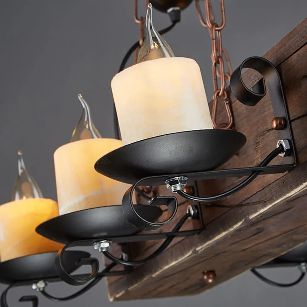 Boat-Shaped Wooden Vintage Candle-Style Pendant Light