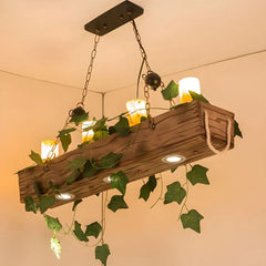 Lampara colgante vintage de madera diseño rectangular para comedor